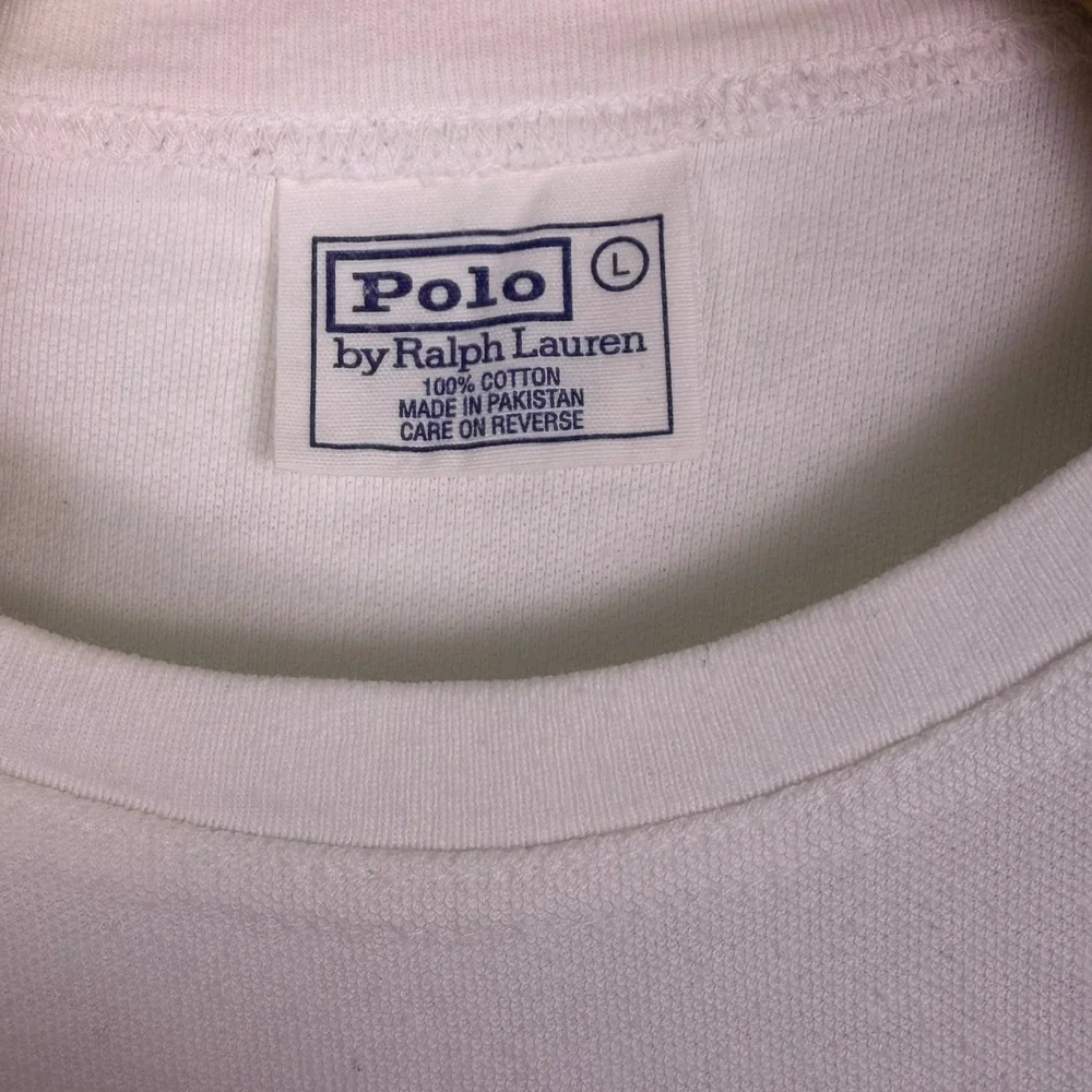 Vintage Polo Ralph Lauren Crewneck Shirt Men Large White Heavy Pique Cotton Pony